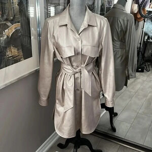 BRIAN BAILEY NWT Faux Leather Shacket Lined with Tie Belt, Size L